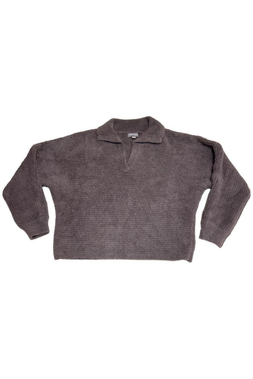 Barefoot Dreams Women`s CozyChic Dolman Rib Collared Pullover Sable - Regular